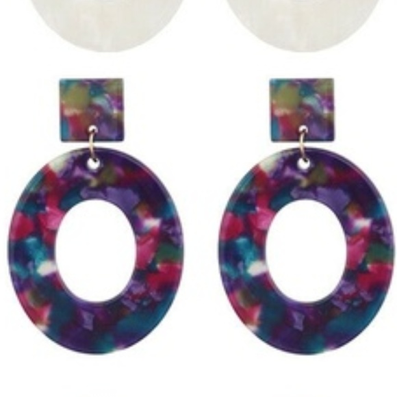 NWOT Rainbow Tortoise Shell Oval Earrings - Picture 9 of 10
